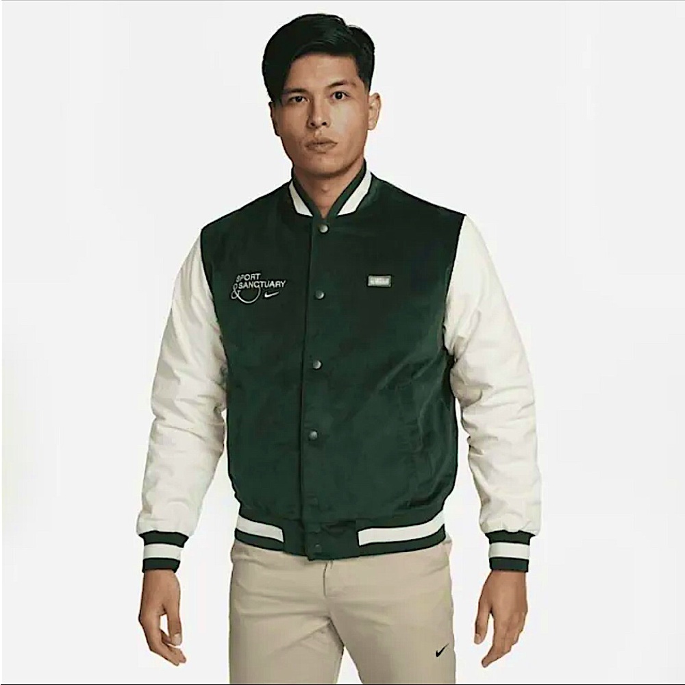 Nike Sport & Sanctuary Green/White Corduroy Bomber Jacket FB9972-397 Men’s